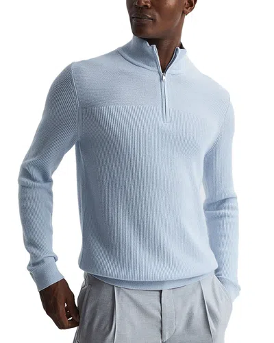 Reiss Flip Cashmere & Wool-blend 1/2-zip Funnel Sweater In Blue