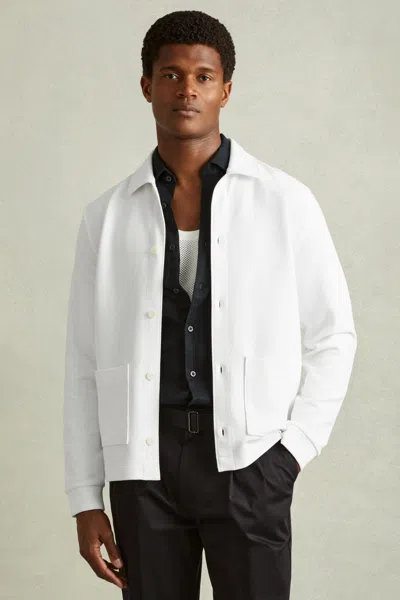 Reiss Off White Ribbed Cotton Blend Knitted Overshirt
