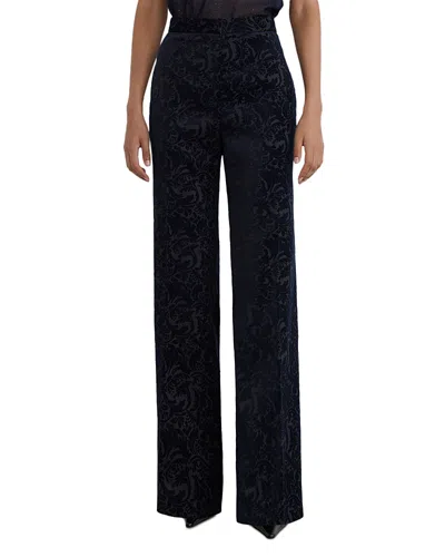 Reiss Flocked Velvet Flare Trousers In Black