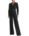 Reiss Black Flora Sheer Belted Double Breasted Jumpsuit In Black