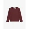Reiss Kids' Burgundy Flora Ruffle-neck Cotton-jersey Top