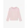 Reiss Pink Flora Ruffle-neck Cotton-jersey Top In Pink
