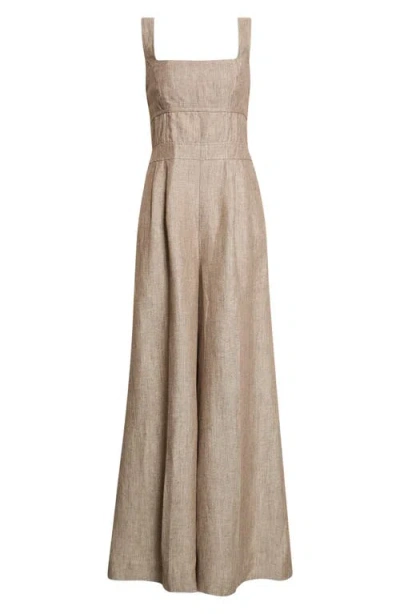 Reiss Flora Wide Leg Linen Romper In Brown