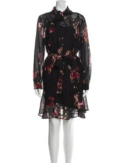 Pre-owned Reiss Floral Print Knee-length Dress In Black