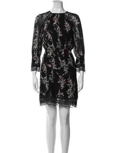 Pre-owned Reiss Floral Print Knee-length Dress In Black