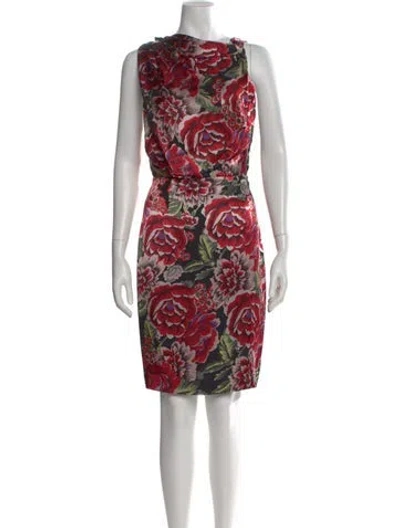 Pre-owned Reiss Floral Print Knee-length Dress In Red