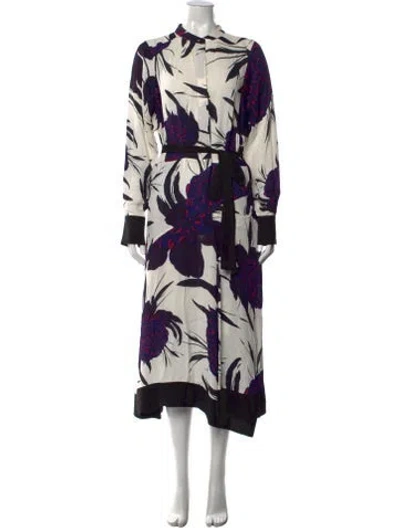 Pre-owned Reiss Floral Print Long Dress In Black