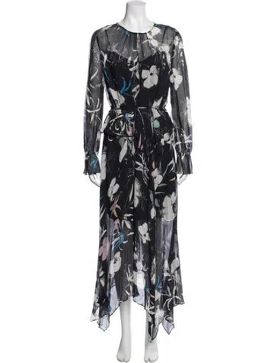 Pre-owned Reiss Floral Print Long Dress In Blue