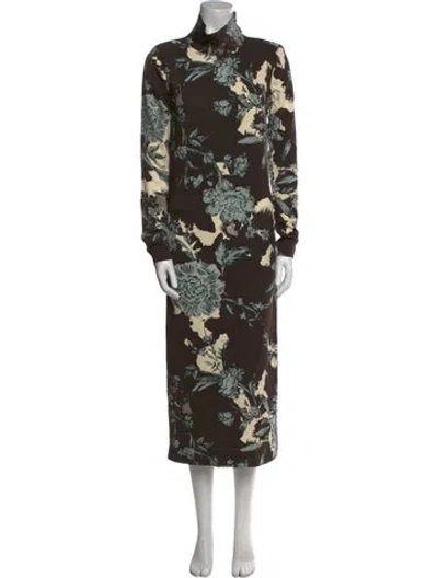 Pre-owned Reiss Floral Print Long Dress In Green