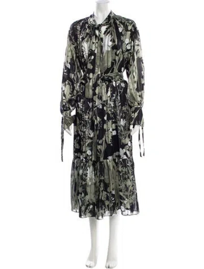 Pre-owned Reiss Floral Print Long Dress In Green