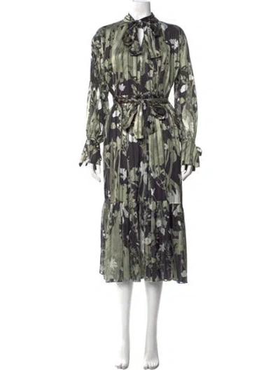 Pre-owned Reiss Floral Print Long Dress In Green