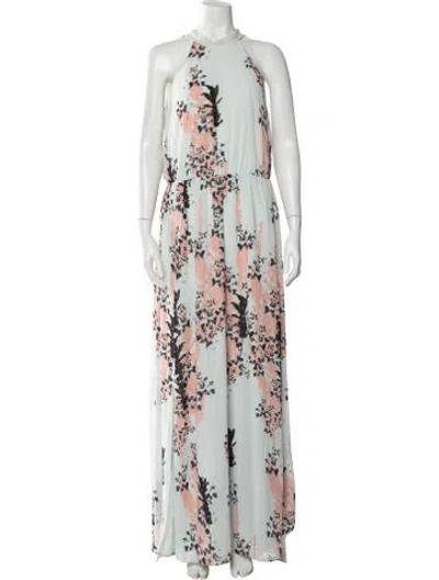 Pre-owned Reiss Floral Print Long Dress In Green