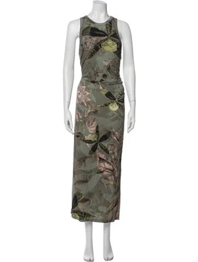 Pre-owned Reiss Floral Print Long Dress In Green