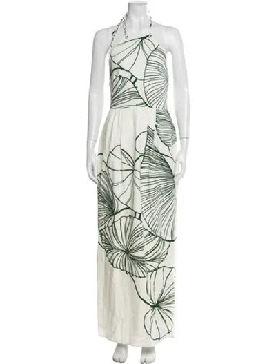 Pre-owned Reiss Floral Print Long Dress In Green