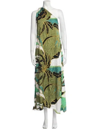 Pre-owned Reiss Floral Print Long Dress In Green