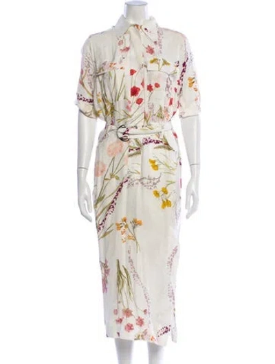 Pre-owned Reiss Floral Print Long Dress In Neutral