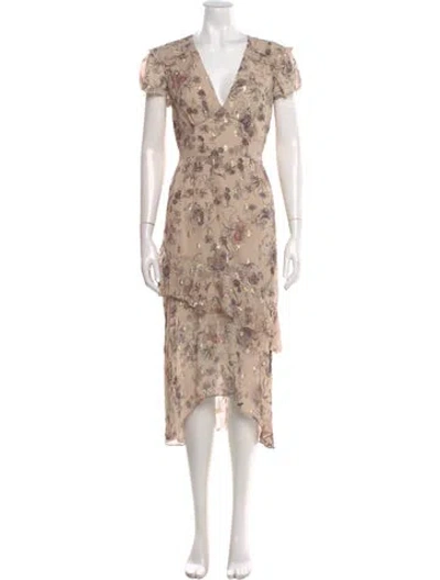 Pre-owned Reiss Floral Print Long Dress In Neutral