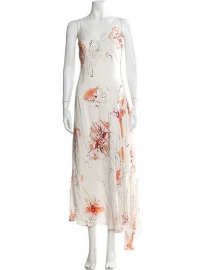 Pre-owned Reiss Floral Print Long Dress In Neutral