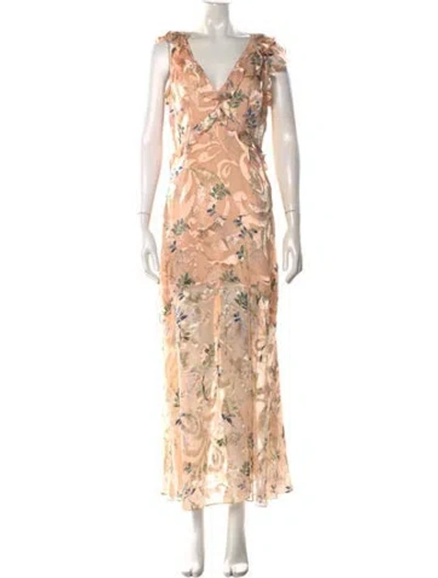 Pre-owned Reiss Floral Print Long Dress In Orange