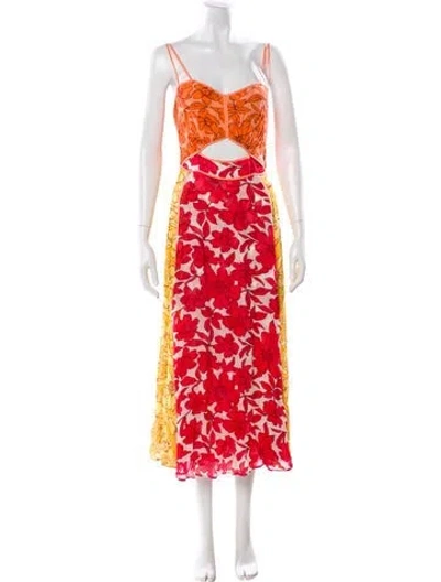 Pre-owned Reiss Floral Print Long Dress In Red
