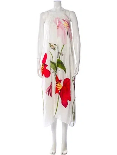 Pre-owned Reiss Floral Print Long Dress In White