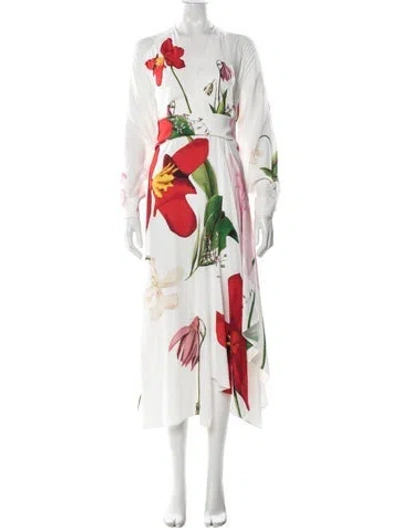 Pre-owned Reiss Floral Print Long Dress In White