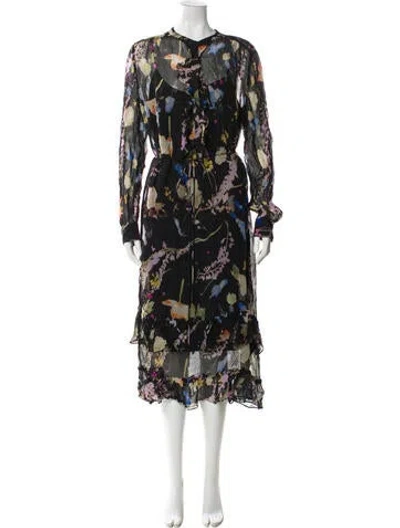 Pre-owned Reiss Floral Print Midi Length Dress In Black