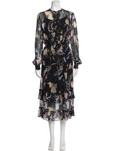Pre-owned Reiss Floral Print Midi Length Dress In Black