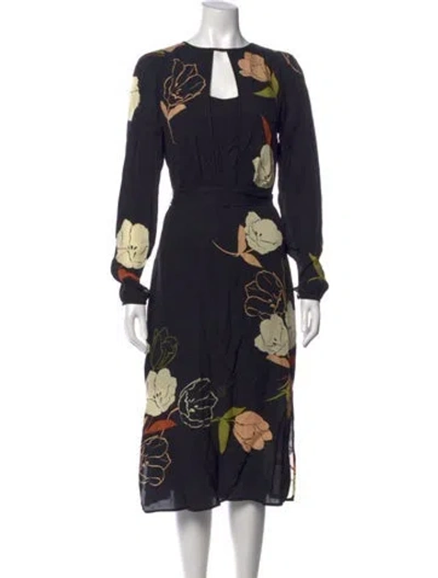 Pre-owned Reiss Floral Print Midi Length Dress In Black