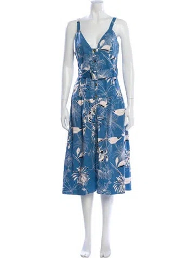 Pre-owned Reiss Floral Print Midi Length Dress In Blue