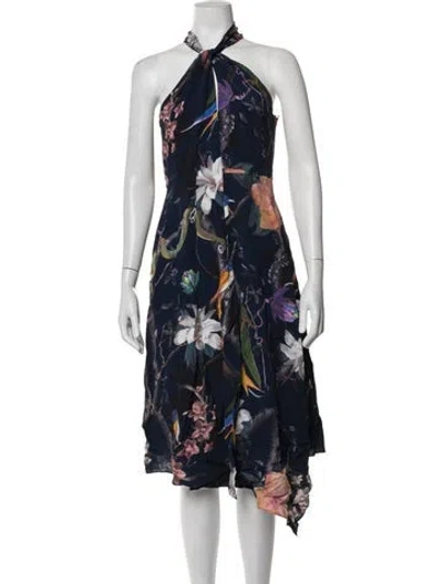 Pre-owned Reiss Floral Print Midi Length Dress In Blue