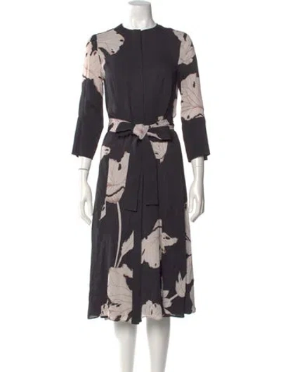 Pre-owned Reiss Floral Print Midi Length Dress In Gray