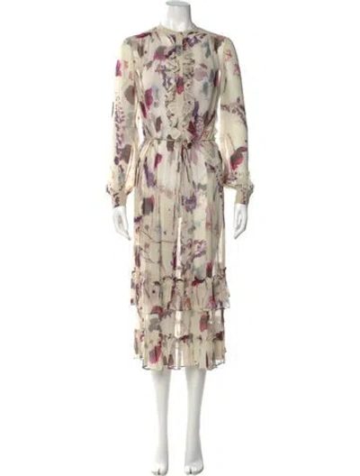 Pre-owned Reiss Floral Print Midi Length Dress In Neutral