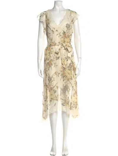 Pre-owned Reiss Floral Print Midi Length Dress In Neutral