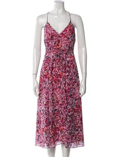 Pre-owned Reiss Floral Print Midi Length Dress In Pink