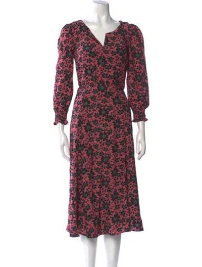 Pre-owned Reiss Floral Print Midi Length Dress In Red