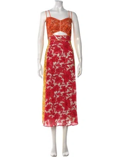 Pre-owned Reiss Floral Print Midi Length Dress In Red