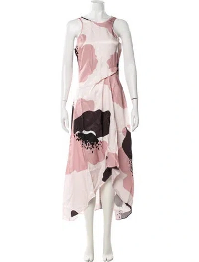 Pre-owned Reiss Floral Print Midi Length Dress W/ Tags In Pink
