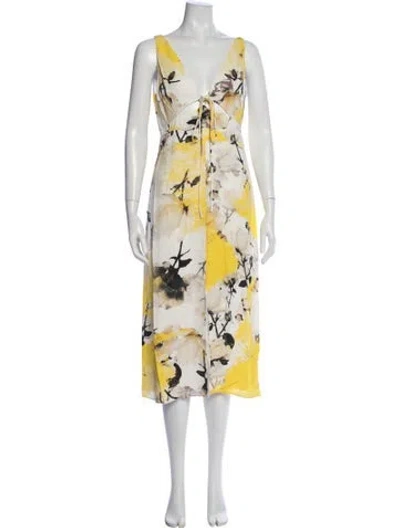 Pre-owned Reiss Floral Print Midi Length Dress In Yellow