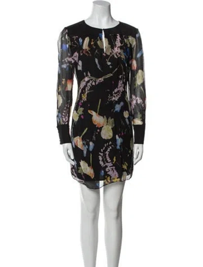 Pre-owned Reiss Floral Print Mini Dress In Black