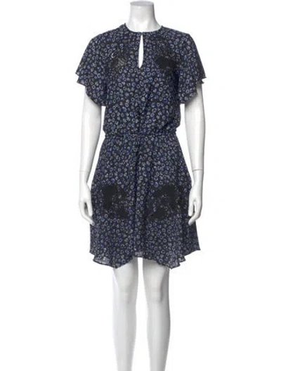 Pre-owned Reiss Floral Print Mini Dress In Blue