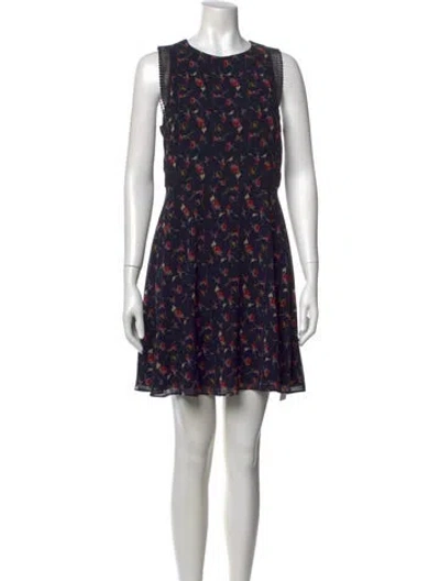 Pre-owned Reiss Floral Print Mini Dress In Blue