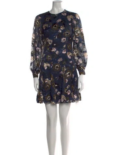 Pre-owned Reiss Floral Print Mini Dress In Blue