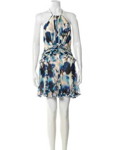 Pre-owned Reiss Floral Print Mini Dress In Blue