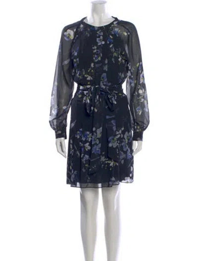 Pre-owned Reiss Floral Print Mini Dress In Blue