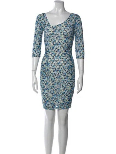 Pre-owned Reiss Floral Print Mini Dress In Blue