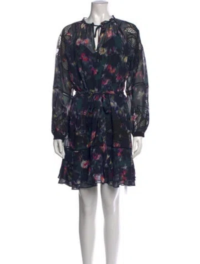 Pre-owned Reiss Floral Print Mini Dress In Blue