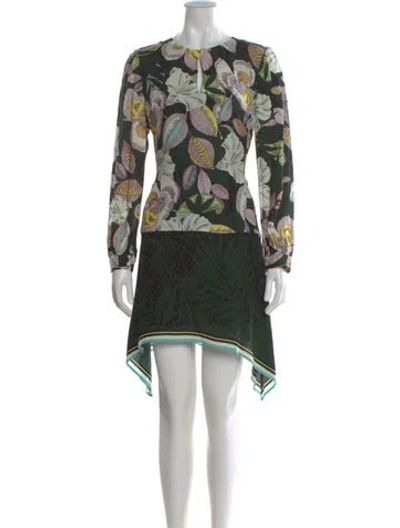 Pre-owned Reiss Floral Print Mini Dress In Green