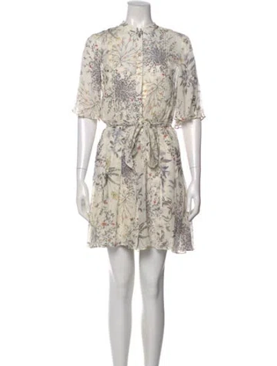 Pre-owned Reiss Floral Print Mini Dress In Neutral
