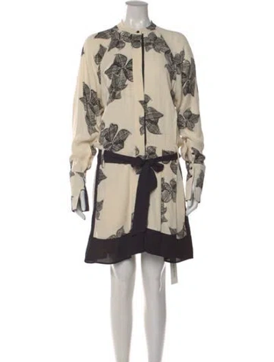 Pre-owned Reiss Floral Print Mini Dress In Neutral